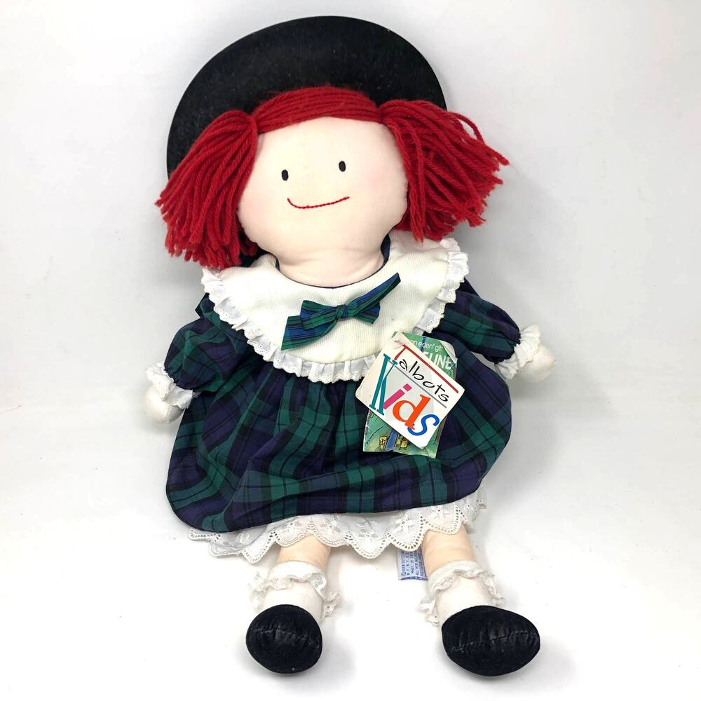 Vintage Madeline‎ Doll Plush 18" 1990 Talbot's Kids Tag Green Plaid Dress Eden